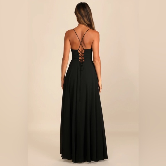 Lulus Romantically Speaking Black Cowl Lace-Up Maxi Dress - Picture 4 of 10